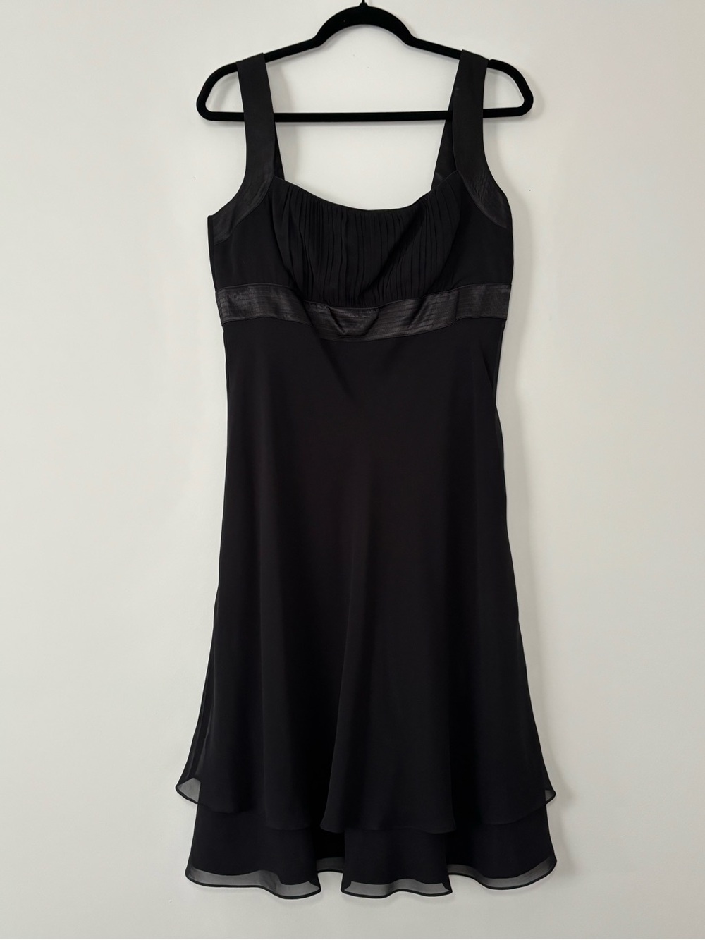 Liz Claiborne Y2K Black Chiffon Layered Midi Cocktail Dress Ruched Bust Size 10